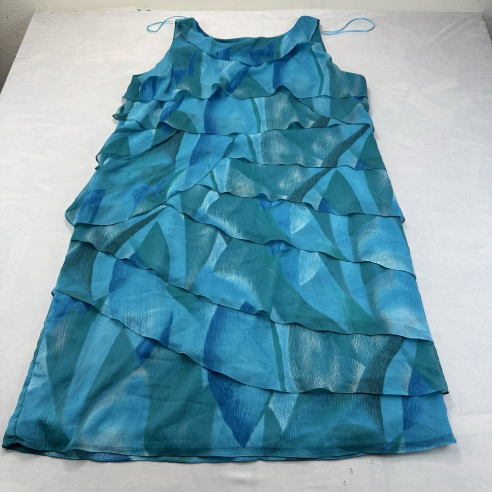 R&M Richards Women's 20W Blue Teal Tiered Ruffle Chiffon Sleeveless Dress